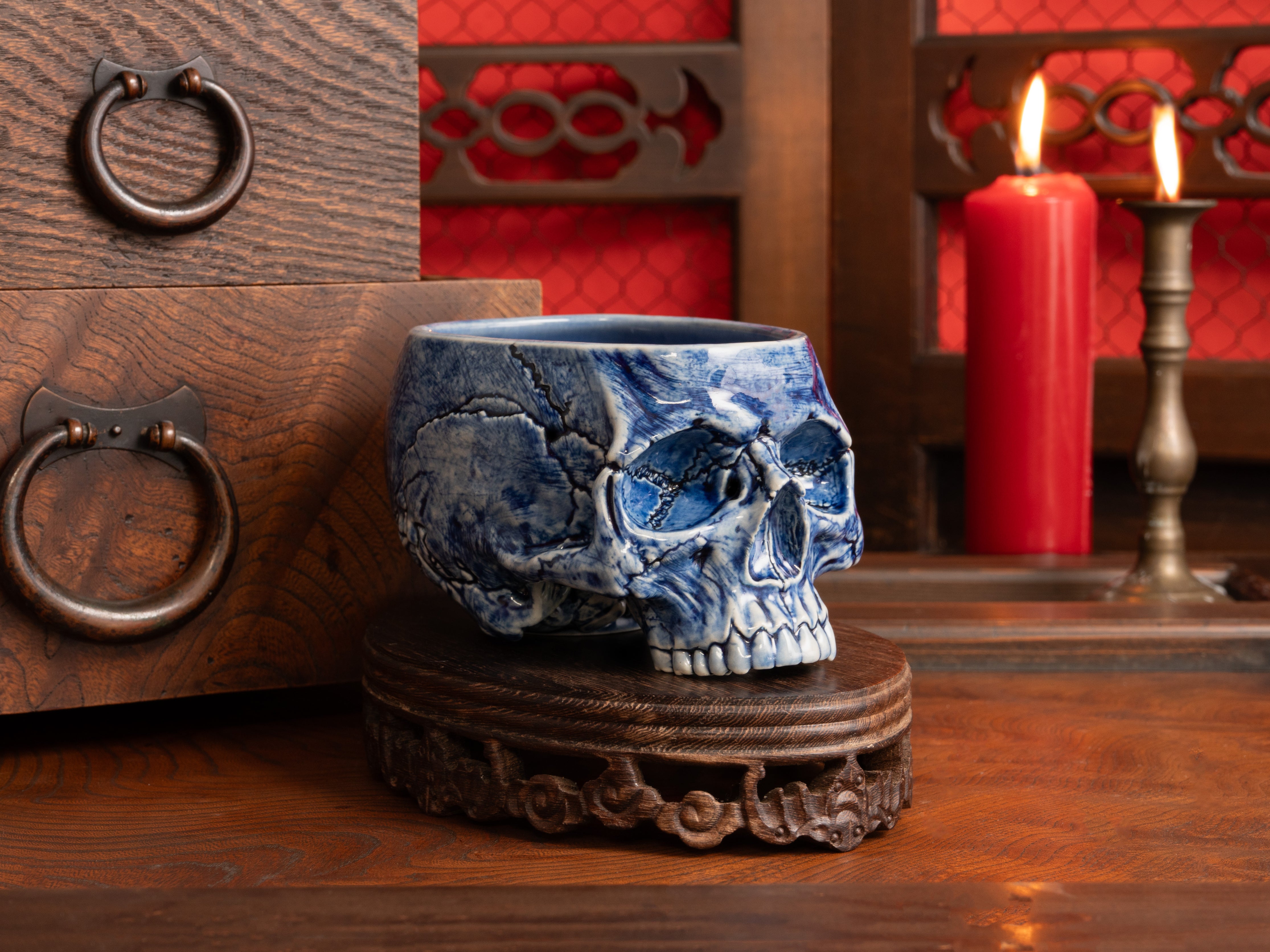 Limited Edition: Cobalt Blue Memento Mori Skull Cup 12oz