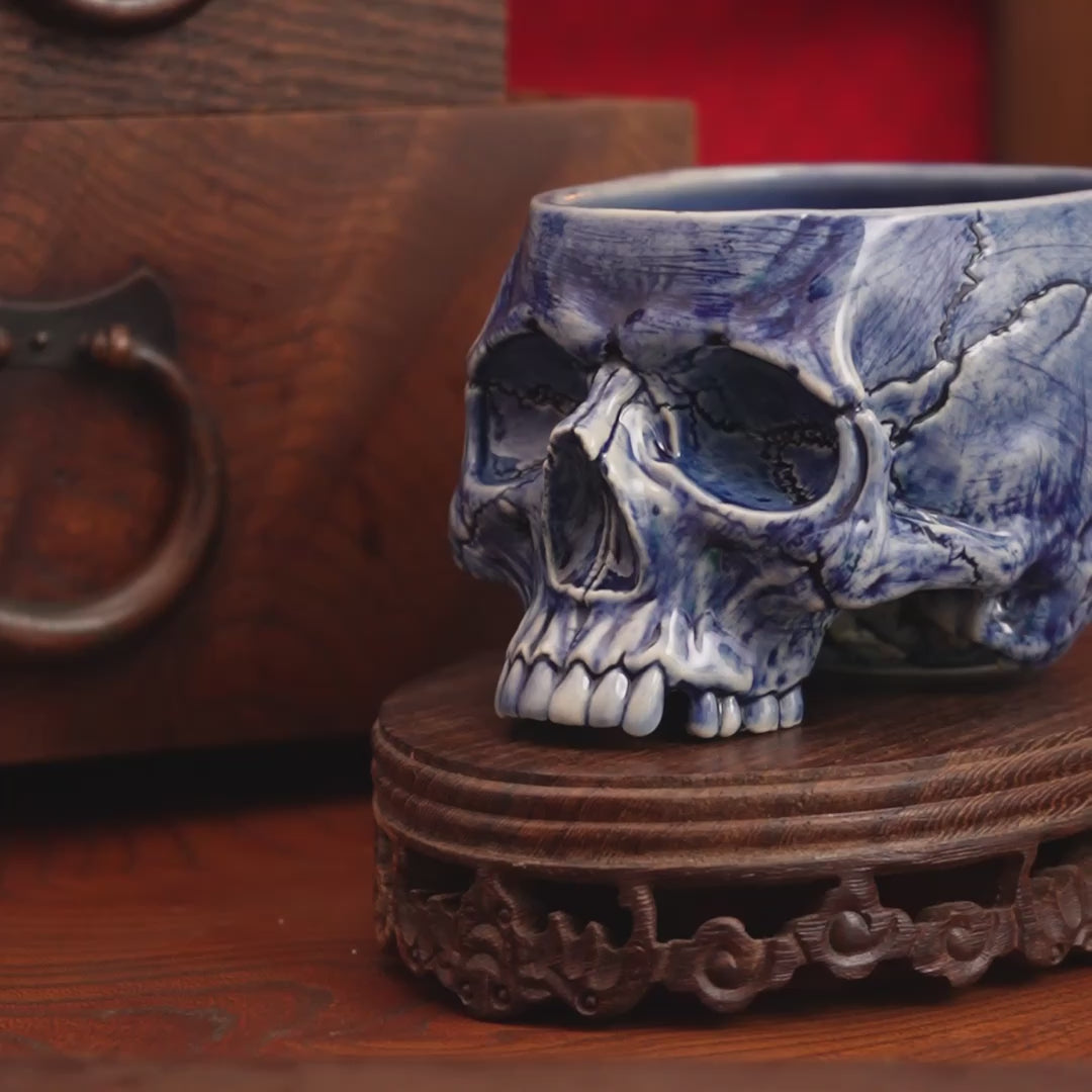 Limited Edition: Cobalt Blue Memento Mori Skull Cup 12oz